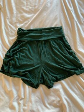 aerie Forest Green High-Waist Fold-Over Knit Shorts